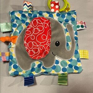 SPARK Elephant Sensory Tag Toy Plush Red Crinkle Ear Squeaker inside Square Loop